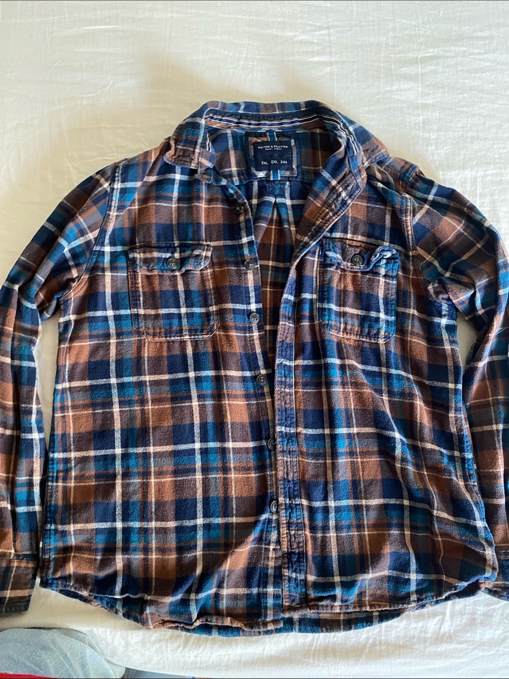 Denim & Flower Men's Plaid Button-Down Shirt - Navy & Brown
